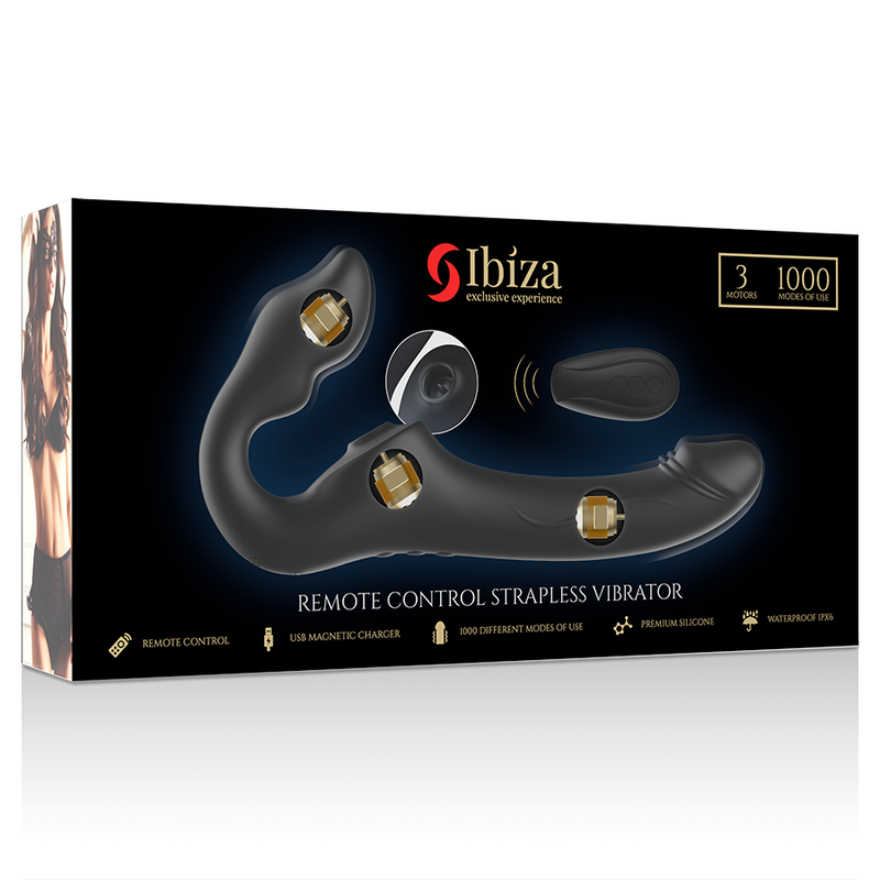 IBIZA - VIBRATEUR SANS STRAPLESS À TÉLÉCOMMANDE 3 MOTEURS 1000 COMBINAISONS.