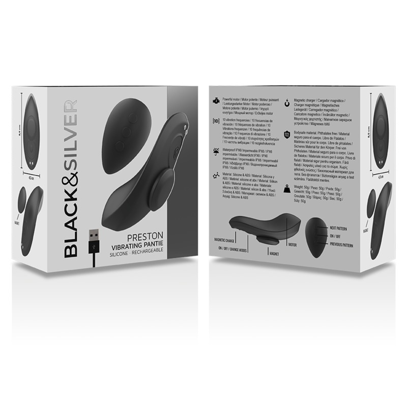 SORT&SØLV - PRESTON GENOPLADELIG SILIKONE VIBRATOR TRUSSE SORT