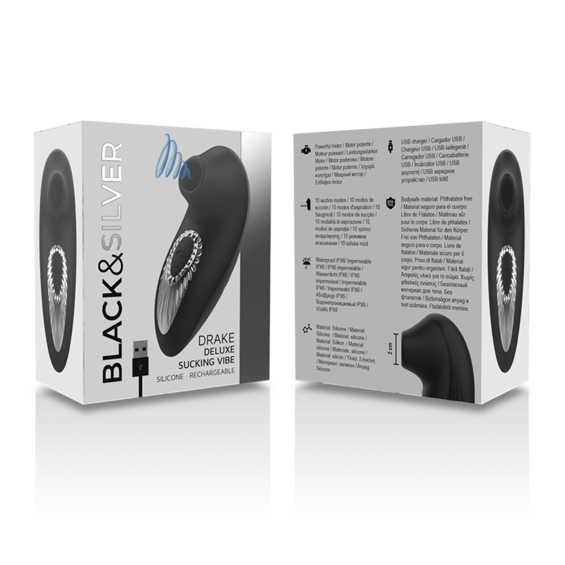 BLACK&SILVER - DRAKE DELUXE VIBRATEUR À SUCER RECHARGEABLE EN SILICONE NOIR