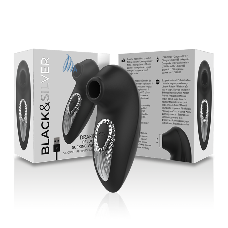 BLACK&SILVER - DRAKE DELUXE VIBRATEUR À SUCER RECHARGEABLE EN SILICONE NOIR