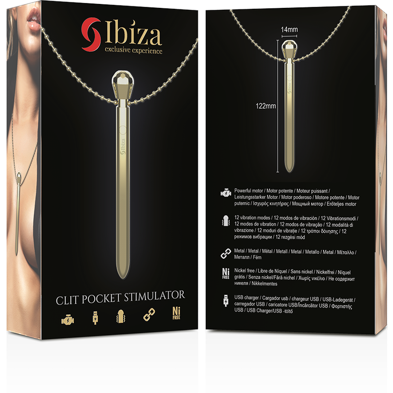 IBIZA - CLIT POCKET STIMULATOR HALSKÆDE USB OPLADER 12 VIBRATIONSFUNKTIONER GOLDEN 12,2 X 1,5