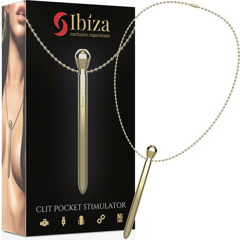IBIZA - CLIT POCKET STIMULATOR HALSKÆDE USB OPLADER 12 VIBRATIONSFUNKTIONER GOLDEN 12,2 X 1,5