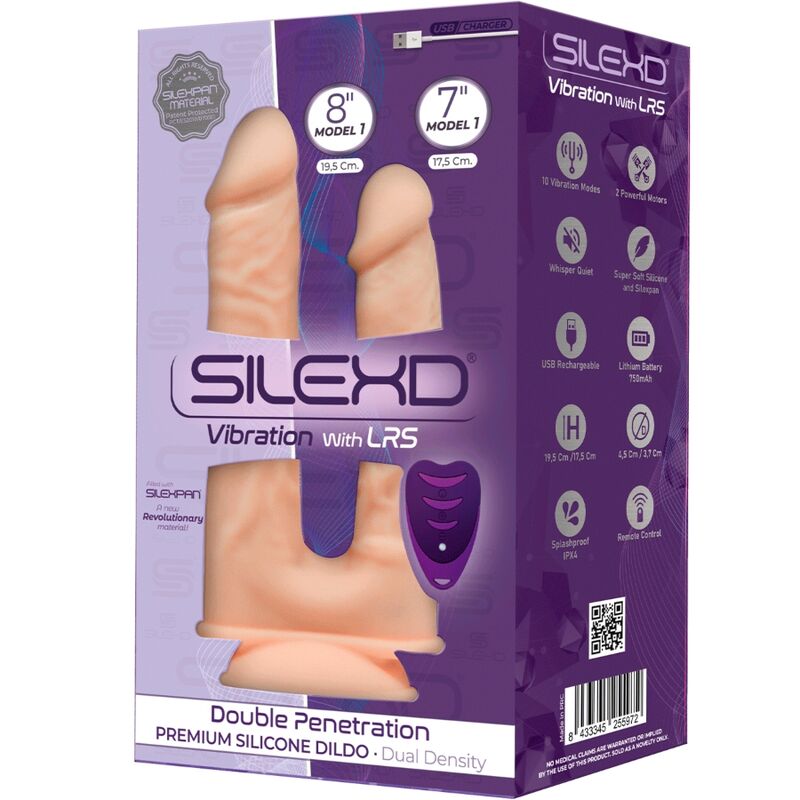 SILEXD - MODÈLE 1 VIBRATEUR DOUBLE PÉNÉTRATION PÉNIS RÉALISTE PREMIUM SILEXPAN SILICONE TÉLÉCOMMANDE 17,5 / 19,5 CM