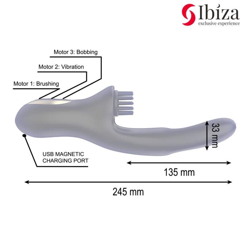 IBIZA - HI-TECH RABITT BRUSHING MULTI-CELL CLITORIAL OG DOBBELT BØLGE VIBRATOR