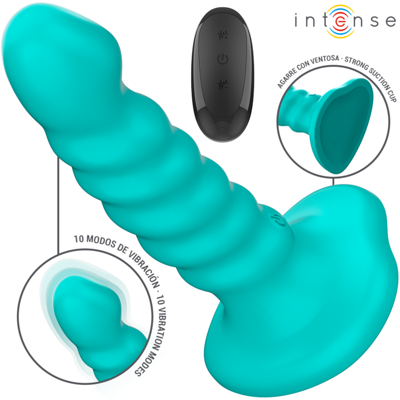 INTENSE - VIBRATEUR BUFFY TAILLE S DESIGN SPIRALE 10 VIBRATIONS TÉLÉCOMMANDE BLEUE