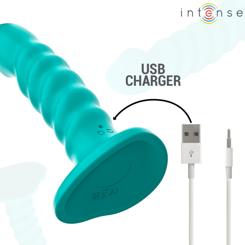 INTENSE - VIBRATEUR BUFFY TAILLE S DESIGN SPIRALE 10 VIBRATIONS TÉLÉCOMMANDE BLEUE