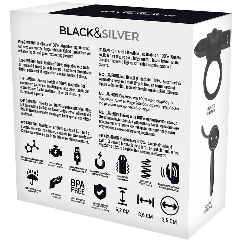 BLACK&SILVER - BAGUE RECHARGEABLE CAMERON BLACK
