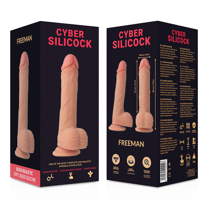 CYBER SILICOCK - FREEMAN ULTRA REALISTISK BLØD FLYDENDE SILIKONE 20 CM -O- 3,8 CM