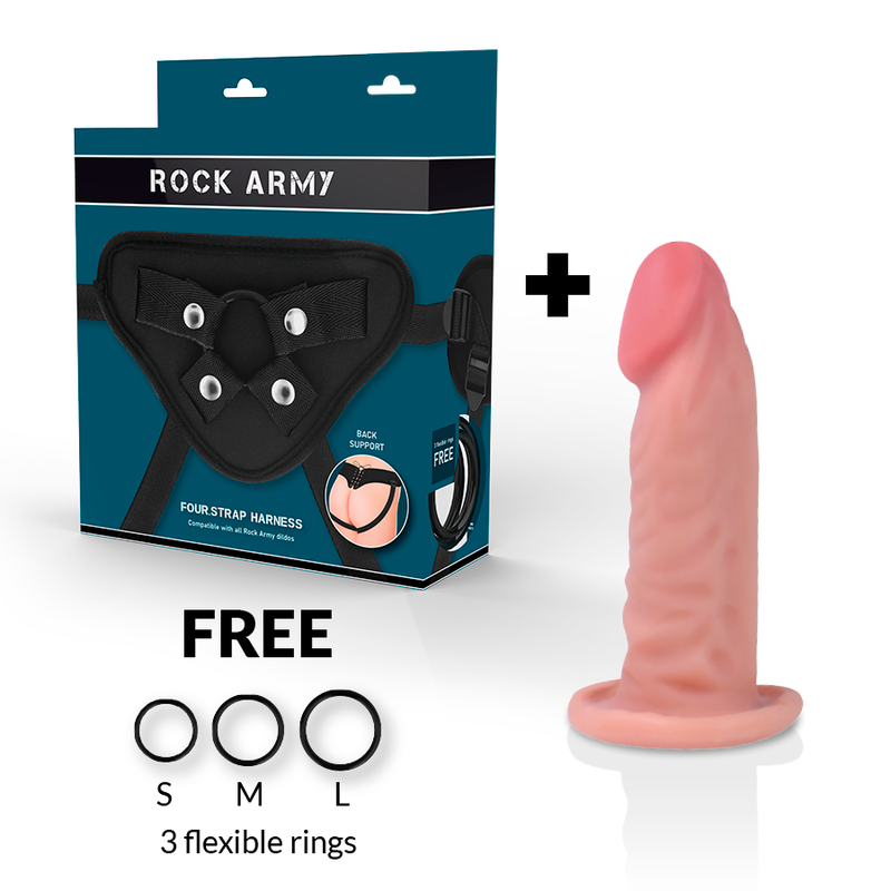 ROCKARMY - HARNAIS + GODE RÉALISTE TIGRE DOUBLE DENSITÉ 14 CM -O- 4,46 CM