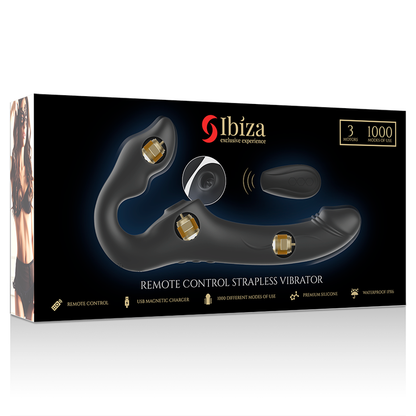 IBIZA - VIBRATEUR SANS STRAPLESS À TÉLÉCOMMANDE 3 MOTEURS 1000 COMBINAISONS.