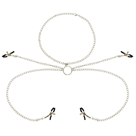 OHMAMA FETISH 4 NIPPLE KLEMMER MED KÆDE HALSKÆDE