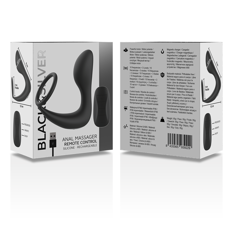 SORT&amp;SØLV - FJERNBETJENING ANAL MASSAGER GENOPLADELIG SILIKONE SORT