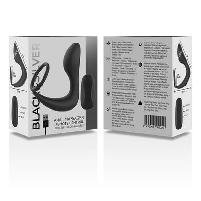 SORT&amp;SØLV - FJERNBETJENING ANAL MASSAGER GENOPLADELIG SILIKONE SORT