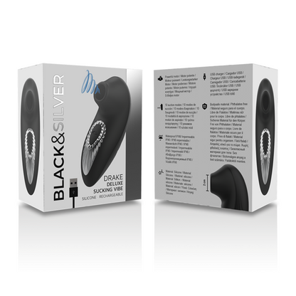 BLACK&amp;SILVER - DRAKE DELUXE VIBRATEUR À SUCER RECHARGEABLE EN SILICONE NOIR