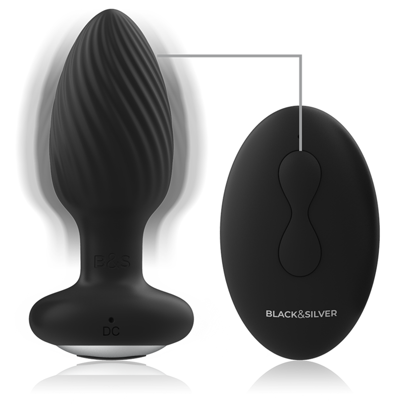 BLACK&amp;SILVER - BRØNDSTOP SILIKONE ANAL ROTATOR FJERNBETJENING