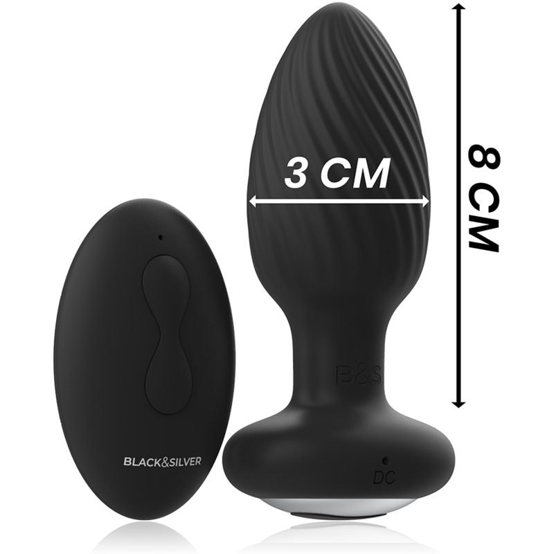 BLACK&amp;SILVER - BRØNDSTOP SILIKONE ANAL ROTATOR FJERNBETJENING