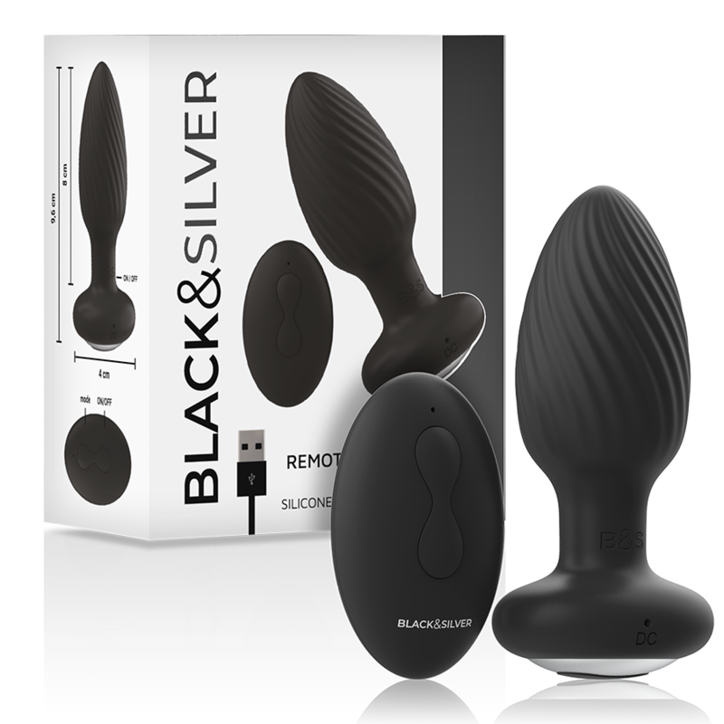 BLACK&amp;SILVER - BRØNDSTOP SILIKONE ANAL ROTATOR FJERNBETJENING