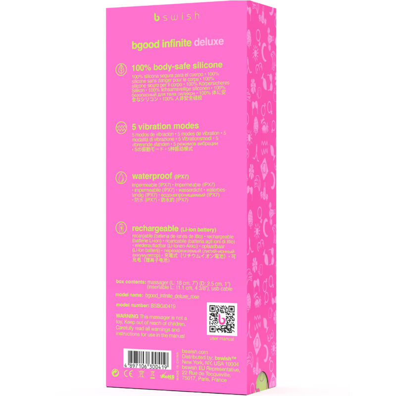 B SWISH - BGOOD INFINITE DELUXE GENOPLADELIG VIBRATOR PINK SILIKONE