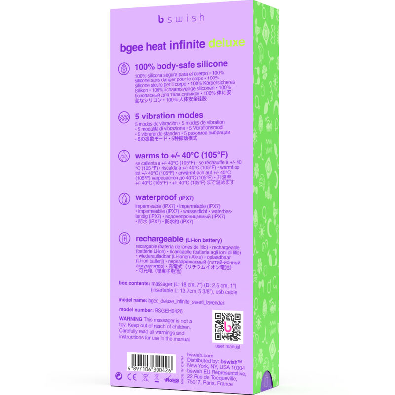 B SWISH - BGEE HEAT INFINITE DELUXE GENOPLADELIG VIBRATOR LAVENDEL SILIKONE