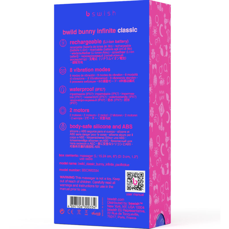 B SWISH - BWILD BUNNY UENDELIG KLASSISK GENOPLADELIG VIBRATOR BLÅ SILIKONE