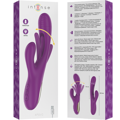 INTENSE - APOLO GENOPLADELIG MULTIFUNKTIONSVIBRATOR 7 VIBRATIONER MED SWINGING MOTION LILLA