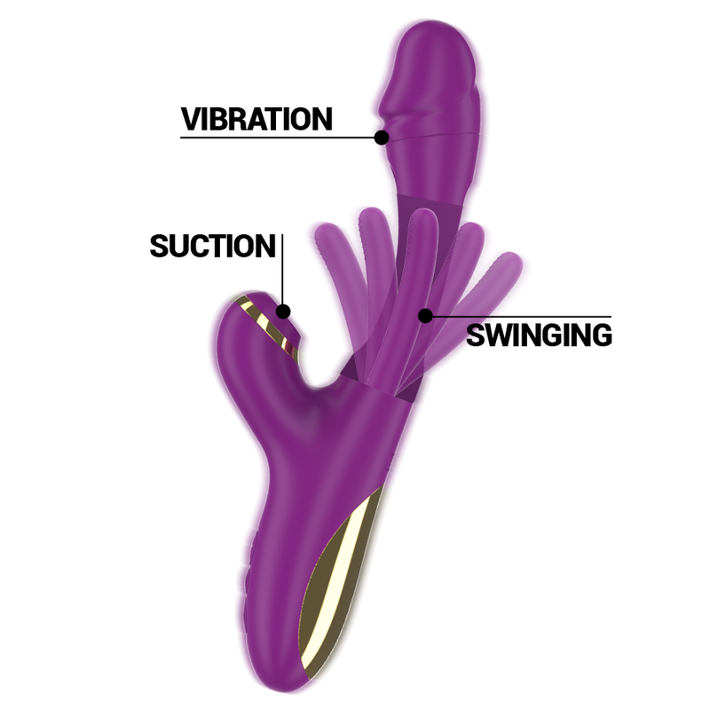 INTENSE - ATENEO GENOPLADELIG MULTIFUNKTIONSVIBRATOR 7 VIBRATIONER MED SWINGENDE BEVÆGELSE OG SUGENDE LILLA