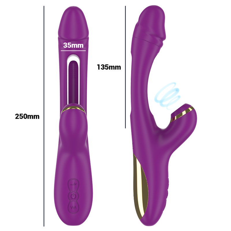 INTENSE - ATENEO GENOPLADELIG MULTIFUNKTIONSVIBRATOR 7 VIBRATIONER MED SWINGENDE BEVÆGELSE OG SUGENDE LILLA