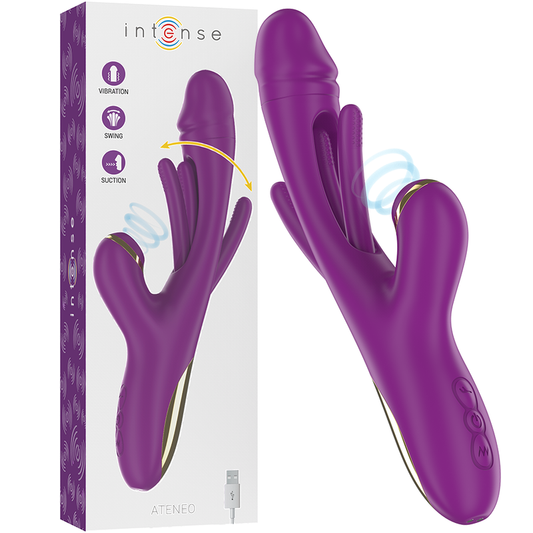 INTENSE - ATENEO GENOPLADELIG MULTIFUNKTIONSVIBRATOR 7 VIBRATIONER MED SWINGENDE BEVÆGELSE OG SUGENDE LILLA