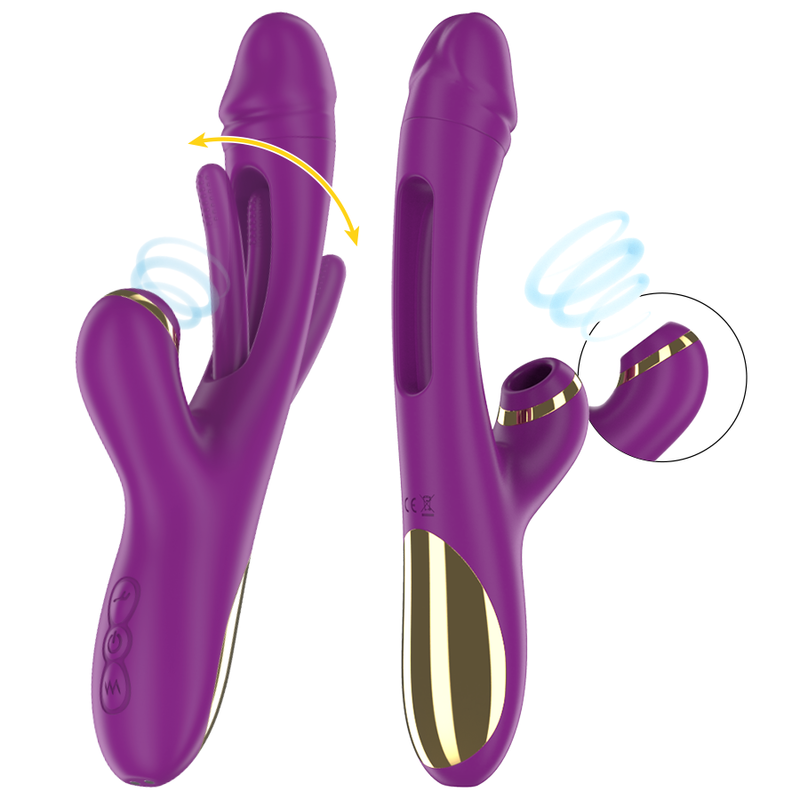 INTENSE - ATENEO GENOPLADELIG MULTIFUNKTIONSVIBRATOR 7 VIBRATIONER MED SWINGENDE BEVÆGELSE OG SUGENDE LILLA