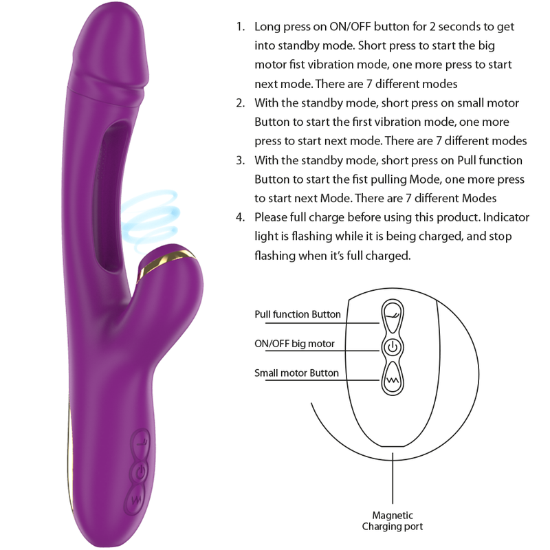 INTENSE - ATENEO GENOPLADELIG MULTIFUNKTIONSVIBRATOR 7 VIBRATIONER MED SWINGENDE BEVÆGELSE OG SUGENDE LILLA