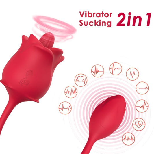 ARMONY - ROSE 2 I 1 SUGSTIMULATOR &amp; VIBRATOR 10 MODES MED RØD HALE