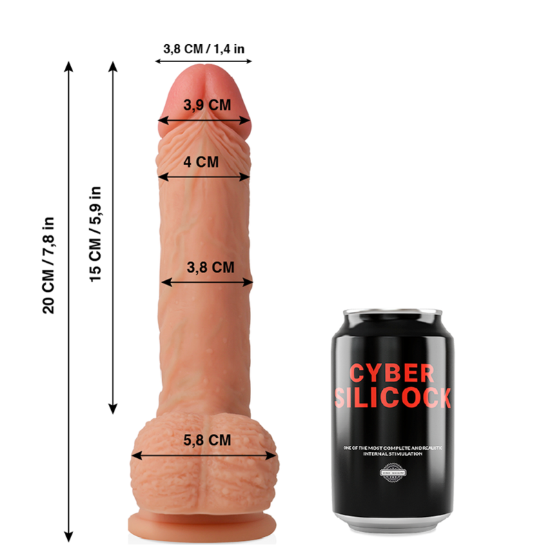 CYBER SILICOCK - FREEMAN ULTRA REALISTISK BLØD FLYDENDE SILIKONE 20 CM -O- 3,8 CM