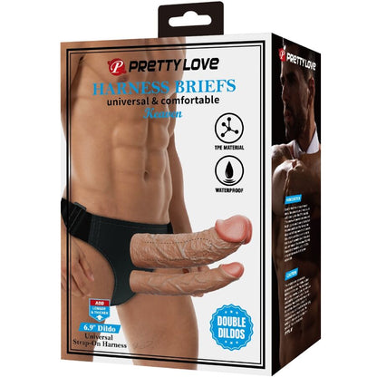 PRETTY LOVE - KEAVEN HARNESS BRIEFS UNIVERSAL & COMFORTABLE DOUBLE DILDO