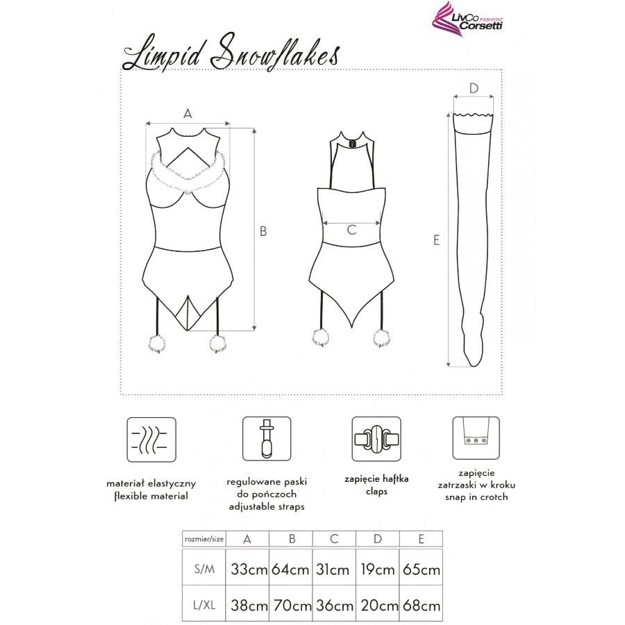 LIVCO CORSETTI FASHION - LIMPID SNOWFLAKES LC 90604 BODY + STOCKINGS + CHRISTMAS HEADBAND S/M