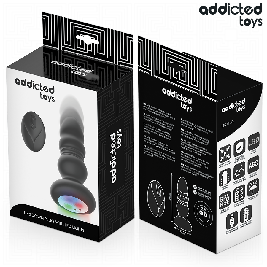 ADDICTED TOYS - THRUSTING VIBRATING ANAL PLUG, LED LIGHT REMOTE CONTROL