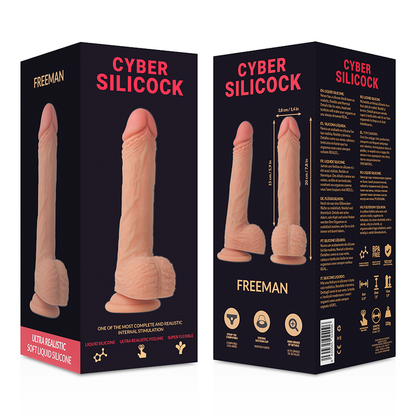 CYBER SILICOCK - FREEMAN ULTRA REALISTISK BLØD FLYDENDE SILIKONE 20 CM -O- 3,8 CM