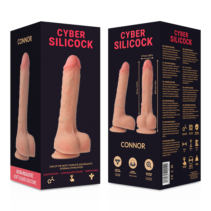 CYBER SILICOCK - STRAP-ON CONNOR FLYDENDE SILIKONE MED 3 RINGE GRATIS 20,5 CM -O- 3,7 CM